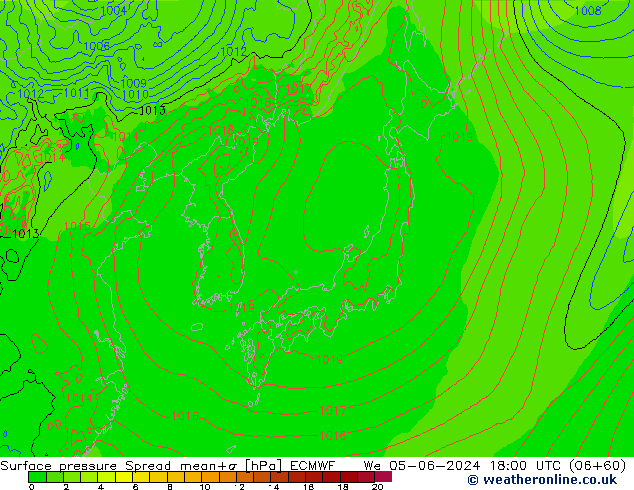 Surface pressure Spread ECMWF We 05.06.2024 18 UTC