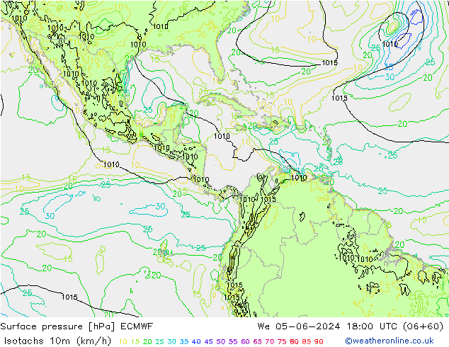 Isotachs (kph) ECMWF We 05.06.2024 18 UTC