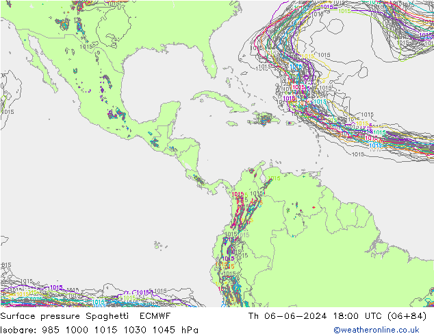 Surface pressure Spaghetti ECMWF Th 06.06.2024 18 UTC