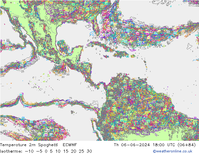 Temperatuurkaart Spaghetti ECMWF do 06.06.2024 18 UTC