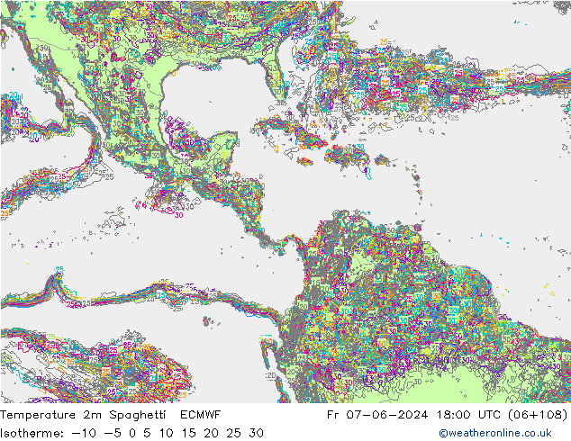 température 2m Spaghetti ECMWF ven 07.06.2024 18 UTC