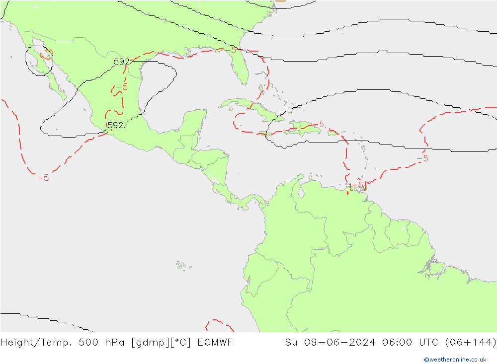 Height/Temp. 500 hPa ECMWF Dom 09.06.2024 06 UTC