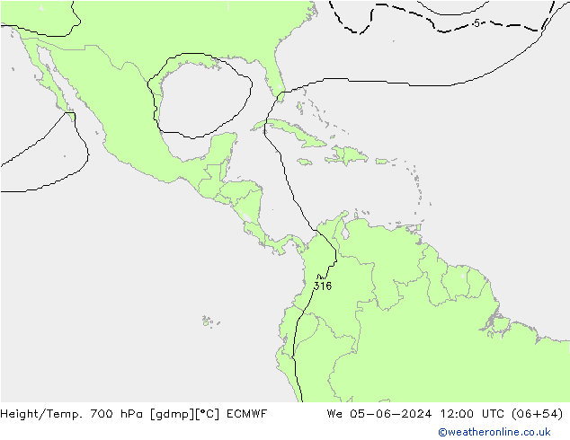 Height/Temp. 700 hPa ECMWF Qua 05.06.2024 12 UTC
