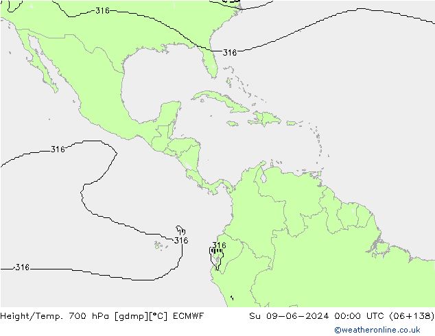 Height/Temp. 700 hPa ECMWF nie. 09.06.2024 00 UTC