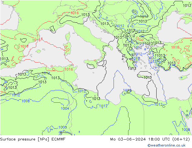 Pressione al suolo ECMWF lun 03.06.2024 18 UTC