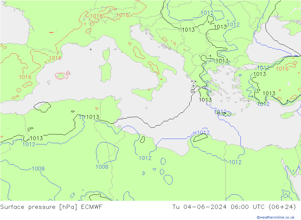 Surface pressure ECMWF Tu 04.06.2024 06 UTC