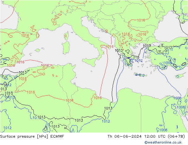 Luchtdruk (Grond) ECMWF do 06.06.2024 12 UTC