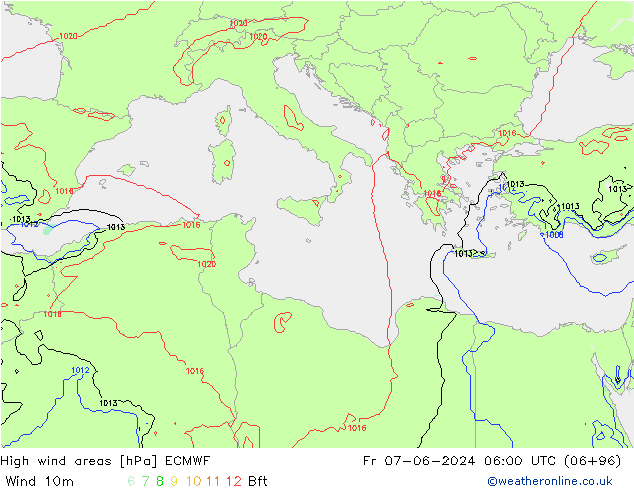 High wind areas ECMWF ven 07.06.2024 06 UTC