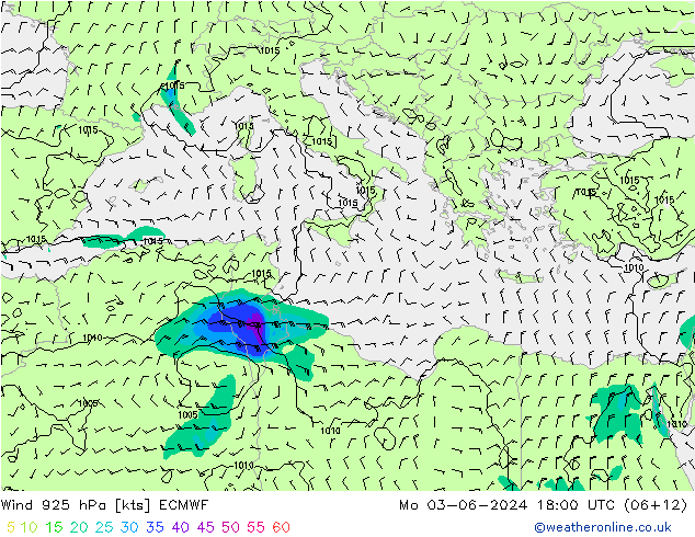 wiatr 925 hPa ECMWF pon. 03.06.2024 18 UTC