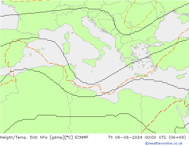 Hoogte/Temp. 500 hPa ECMWF do 06.06.2024 00 UTC