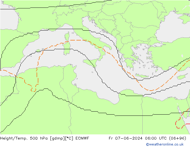 Height/Temp. 500 hPa ECMWF Pá 07.06.2024 06 UTC