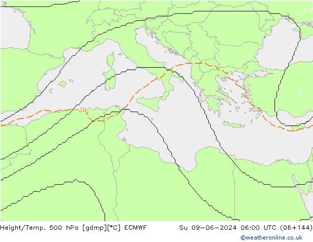 Height/Temp. 500 гПа ECMWF Вс 09.06.2024 06 UTC