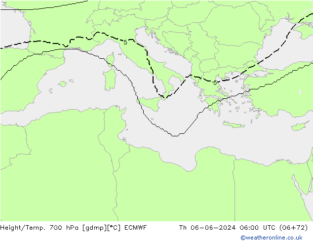 Height/Temp. 700 hPa ECMWF Th 06.06.2024 06 UTC