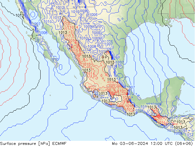 Presión superficial ECMWF lun 03.06.2024 12 UTC