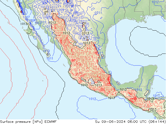 Presión superficial ECMWF dom 09.06.2024 06 UTC