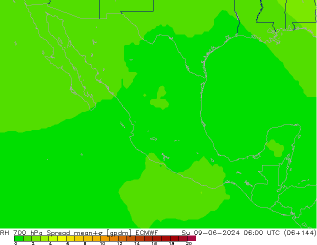 Humedad rel. 700hPa Spread ECMWF dom 09.06.2024 06 UTC