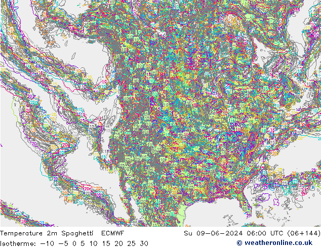 température 2m Spaghetti ECMWF dim 09.06.2024 06 UTC