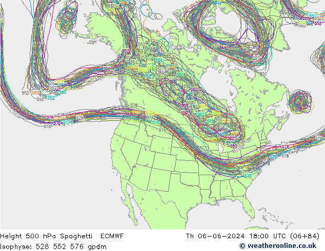 Géop. 500 hPa Spaghetti ECMWF jeu 06.06.2024 18 UTC