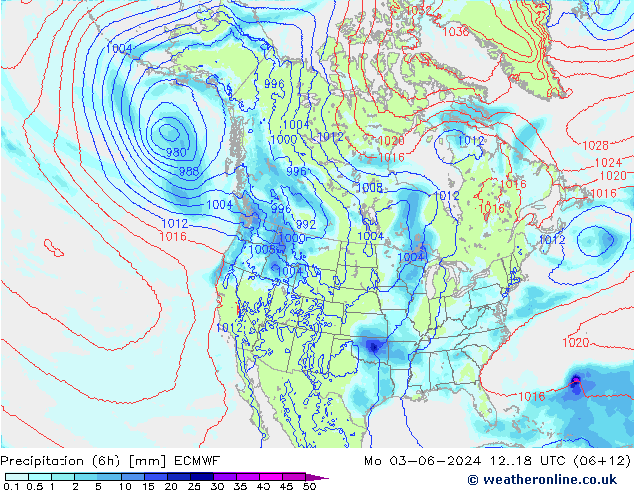 Precipitação (6h) ECMWF Seg 03.06.2024 18 UTC