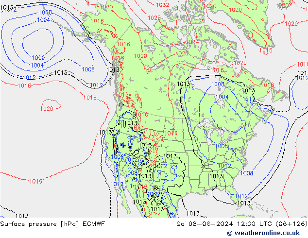 Surface pressure ECMWF Sa 08.06.2024 12 UTC