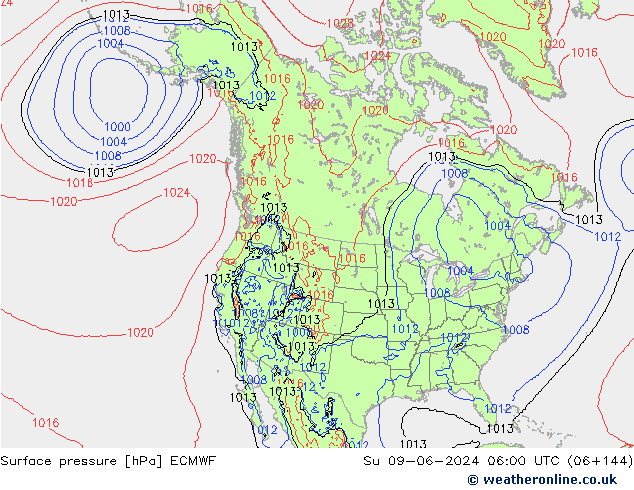 Presión superficial ECMWF dom 09.06.2024 06 UTC