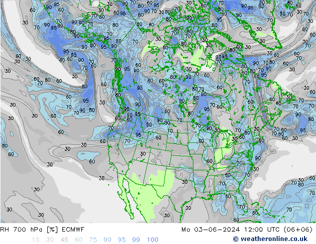 Humidité rel. 700 hPa ECMWF lun 03.06.2024 12 UTC