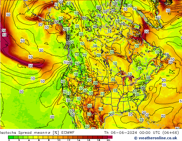 Isotachen Spread ECMWF Do 06.06.2024 00 UTC