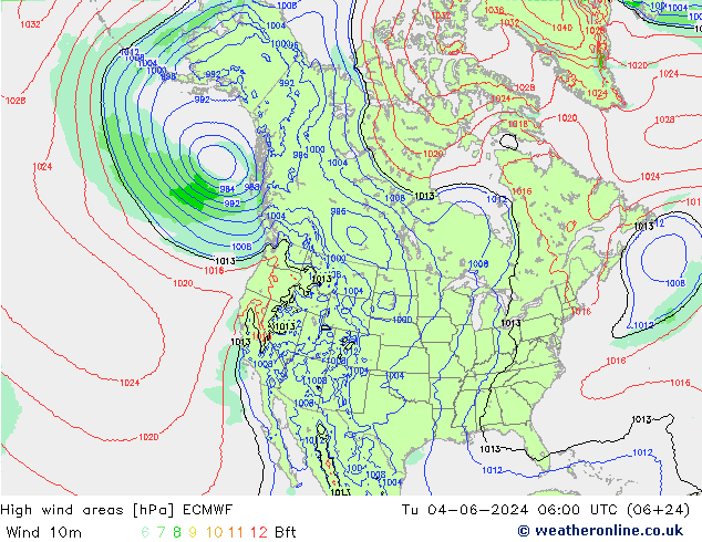 High wind areas ECMWF 星期二 04.06.2024 06 UTC