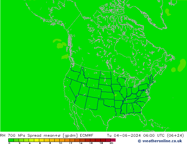 RH 700 hPa Spread ECMWF Tu 04.06.2024 06 UTC