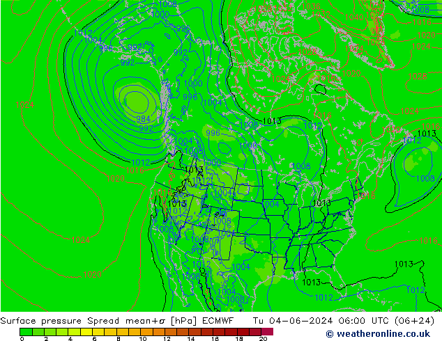 приземное давление Spread ECMWF вт 04.06.2024 06 UTC