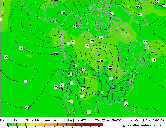 Height/Temp. 925 hPa ECMWF Qua 05.06.2024 12 UTC