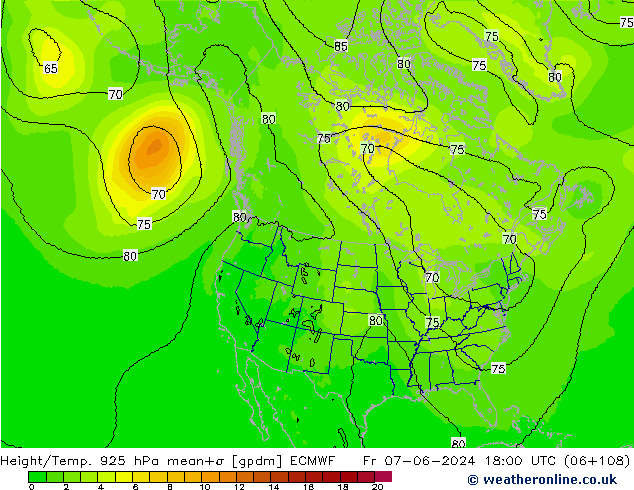 Height/Temp. 925 hPa ECMWF Sex 07.06.2024 18 UTC