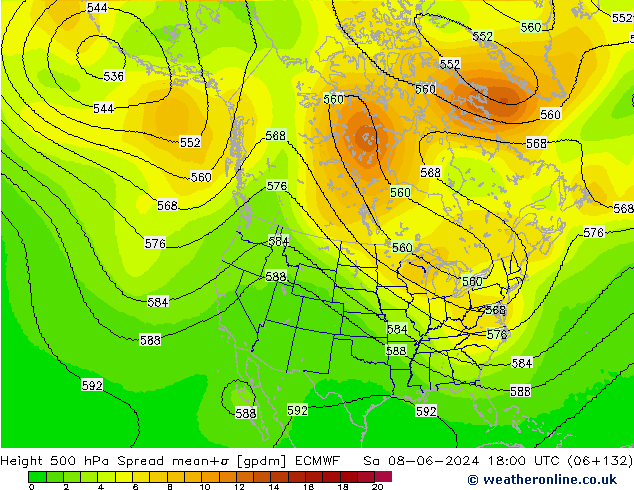 Geop. 500 hPa Spread ECMWF sáb 08.06.2024 18 UTC