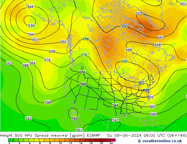 Height 500 hPa Spread ECMWF Dom 09.06.2024 06 UTC