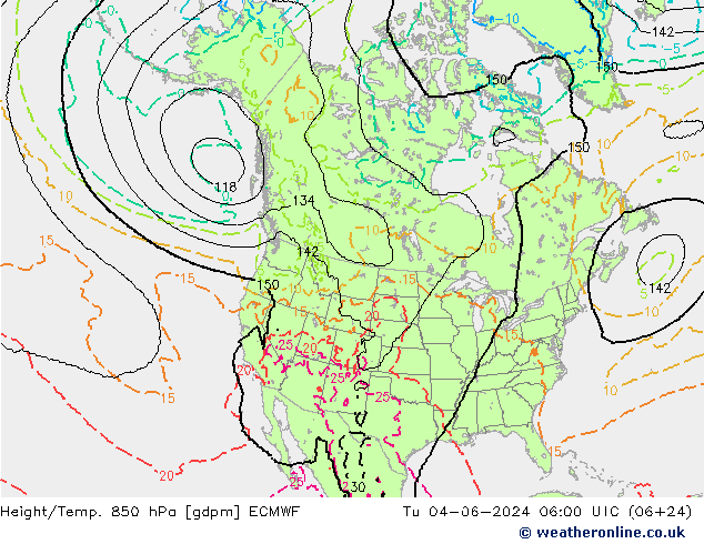 Height/Temp. 850 hPa ECMWF Út 04.06.2024 06 UTC