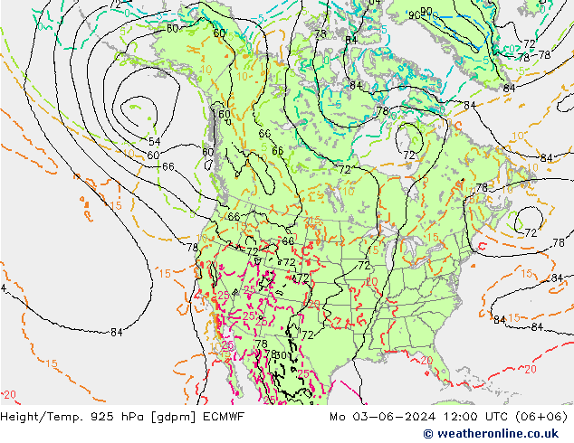 Yükseklik/Sıc. 925 hPa ECMWF Pzt 03.06.2024 12 UTC