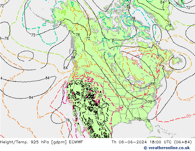 Height/Temp. 925 hPa ECMWF Qui 06.06.2024 18 UTC