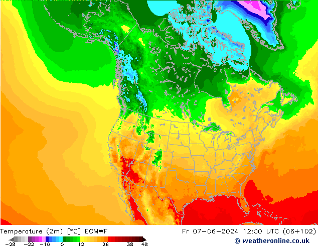 Temperature (2m) ECMWF Fr 07.06.2024 12 UTC