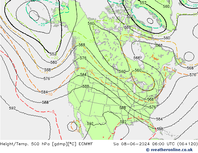 Height/Temp. 500 hPa ECMWF Sa 08.06.2024 06 UTC