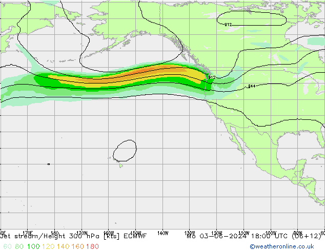 Jet stream/Height 300 hPa ECMWF Mo 03.06.2024 18 UTC