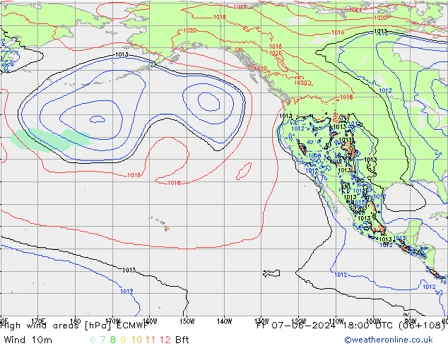 High wind areas ECMWF Pá 07.06.2024 18 UTC