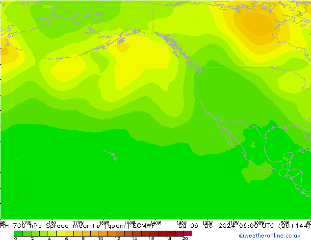 Humidité rel. 700 hPa Spread ECMWF dim 09.06.2024 06 UTC