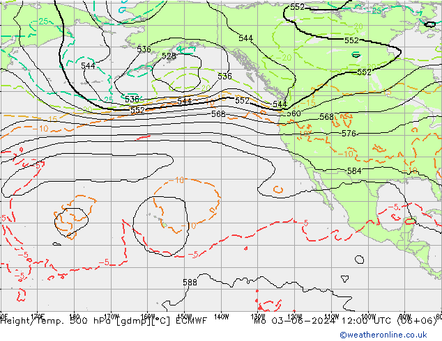 Height/Temp. 500 hPa ECMWF lun 03.06.2024 12 UTC