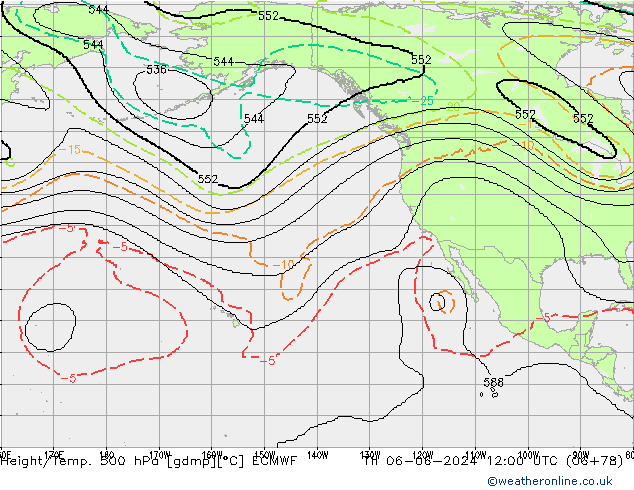 Height/Temp. 500 hPa ECMWF Qui 06.06.2024 12 UTC