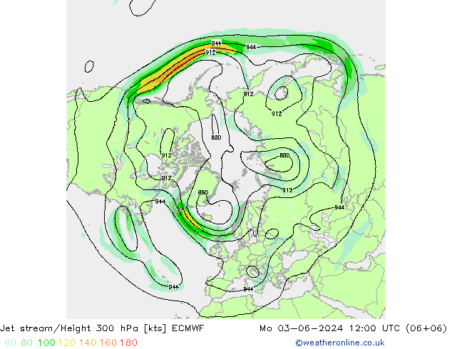 Jet stream/Height 300 hPa ECMWF Mo 03.06.2024 12 UTC