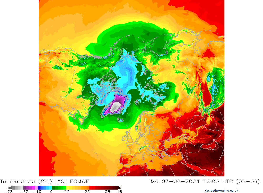 Temperature (2m) ECMWF Mo 03.06.2024 12 UTC