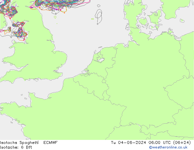 Isotachen Spaghetti ECMWF Di 04.06.2024 06 UTC