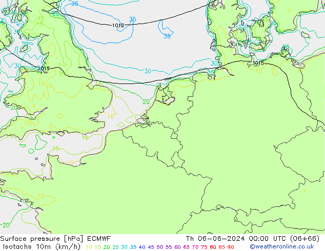 Isotachen (km/h) ECMWF do 06.06.2024 00 UTC