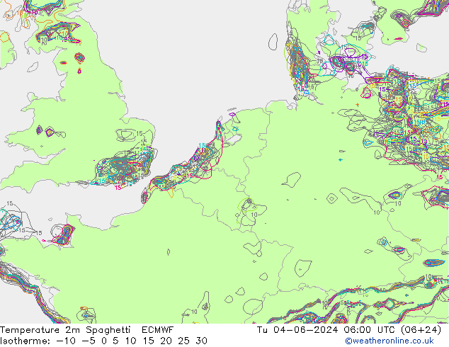 Temperaturkarte Spaghetti ECMWF Di 04.06.2024 06 UTC