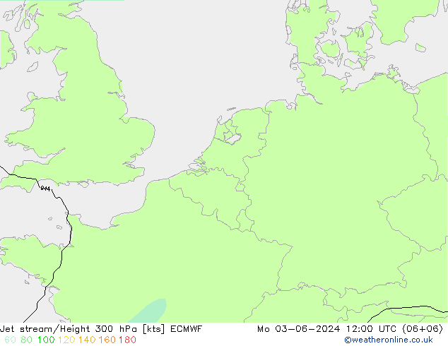 Jet stream/Height 300 hPa ECMWF Mo 03.06.2024 12 UTC